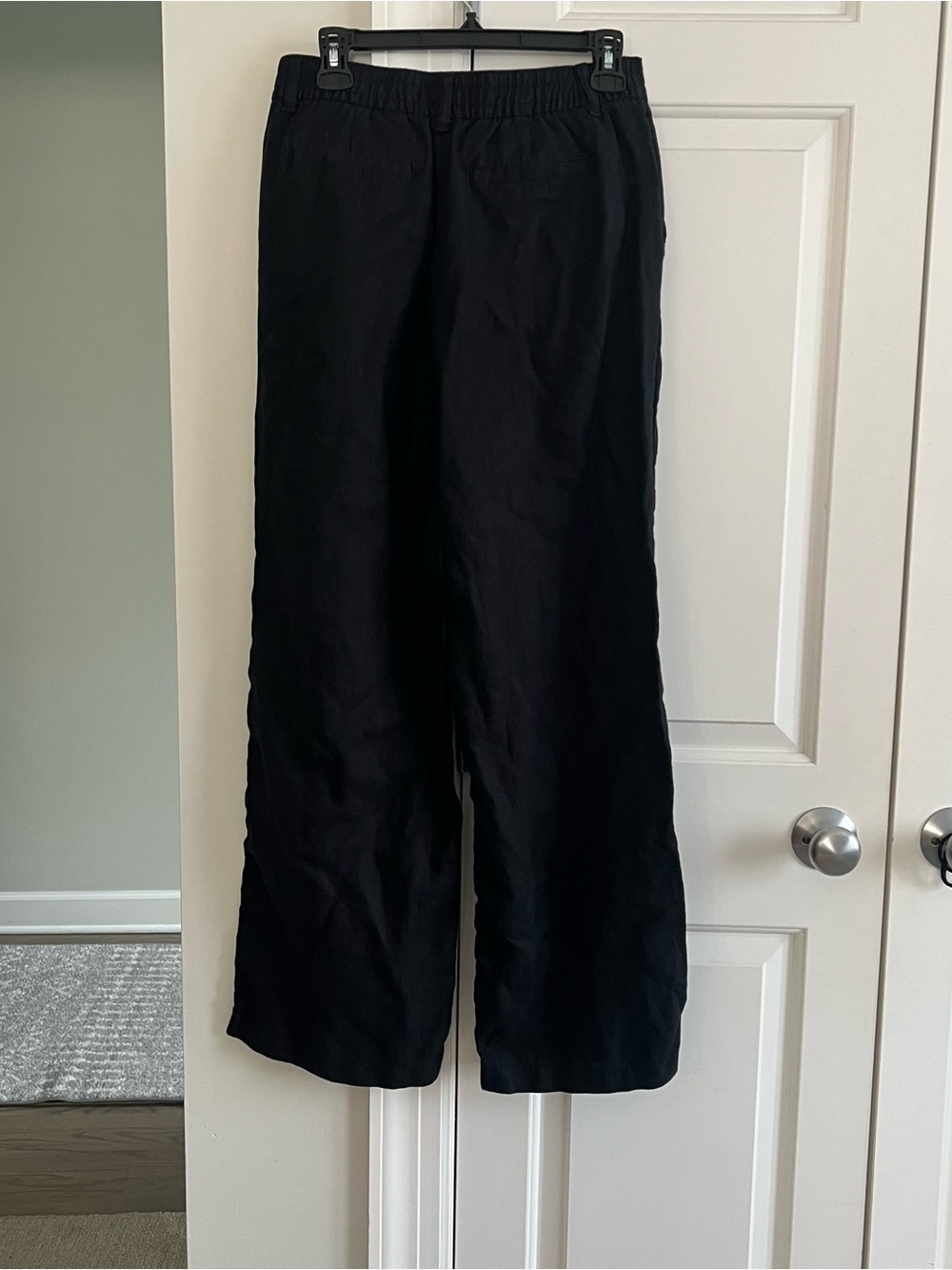 Wide Leg Pants 100% Linen Full Length Black High Waist Lands’ End Size 6 Office - Picture 3 of 7